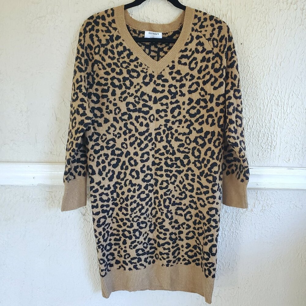 Old Navy SoSoft Mini Sweater Dress Cheetah Print Size S